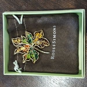 Ross Simon's 925 citrine, peridot leaf shape brooch pen Still In Original Box